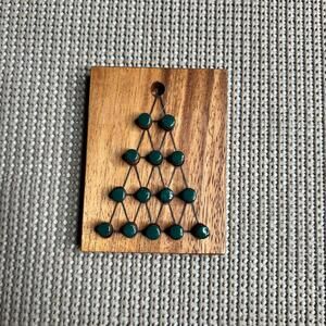 Vintage Wooden Peg Solitaire Triangle Board Game with Green Pegs